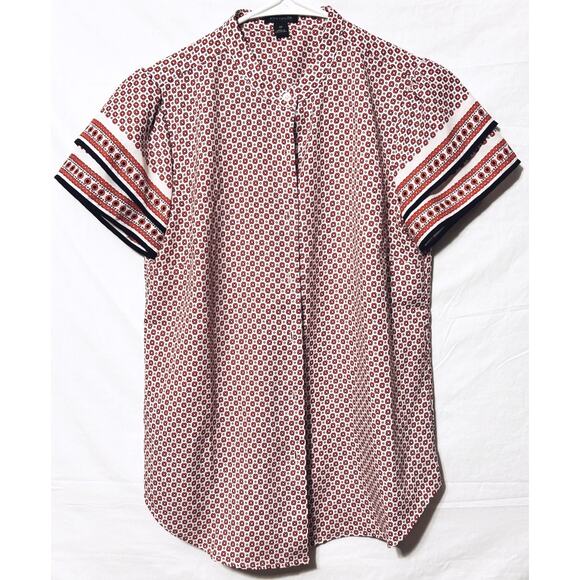 Ann Taylor Extra Small XS orange & White Pattern  Short Sleeve Button Up Top - Picture 1 of 4